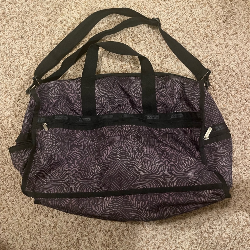 LeSportsac Black and Lavender Patterned Bag